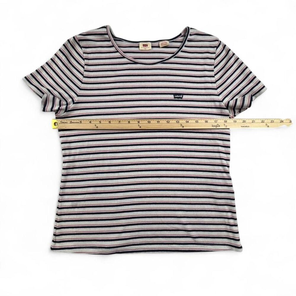 Levi’s Pink Striped Baby Tee Womens XXL Y2K Fitted T-Shirt Skater Aesthetic - Picture 4 of 7